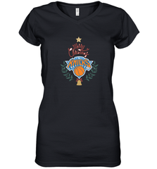 NBA New York Knicks Logo merry Christmas gilf Women's V-Neck T-Shirt Women's V-Neck T-Shirt - FordPhuMy