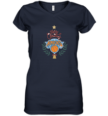 NBA New York Knicks Logo merry Christmas gilf Women's V-Neck T-Shirt Women's V-Neck T-Shirt - FordPhuMy