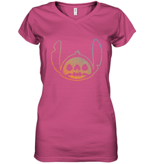 Disney Stitch Face Halloween Women's V-Neck T-Shirt Women's V-Neck T-Shirt - FordPhuMy