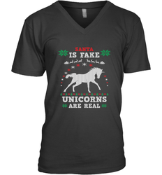 Santa Is Fake Unicorns Are Real Cute Ugly Christmas Sweater Men's V-Neck