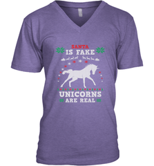 Santa Is Fake Unicorns Are Real Cute Ugly Christmas Sweater Men's V-Neck Men's V-Neck - FordPhuMy