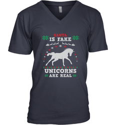 Santa Is Fake Unicorns Are Real Cute Ugly Christmas Sweater Men's V-Neck