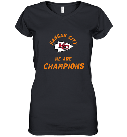KC Kansas City Tribal Arrowhead we are Champions Women's V-Neck T-Shirt Women's V-Neck T-Shirt / Black / S Women's V-Neck T-Shirt - FordPhuMy