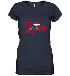 NFL Oakland Raiders Logo Christmas Santa Hat Love Heart Football Team Women's V-Neck T-Shirt