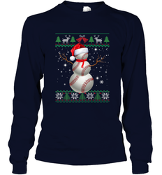 Baseball Snowman Ugly Christmas Ball Santa Pajama Xmas Gifts Long Sleeve T-Shirt