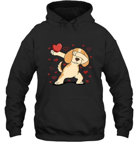 Dog Dabbing Heart For Valentine's Day Art Graphics Gift Hooded Sweatshirt Hooded Sweatshirt / Black / S Hooded Sweatshirt - FordPhuMy
