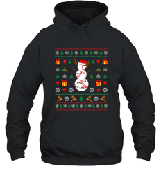 Christmas Baseball Snowman Reindeer In A Santa Hat Pajama Hooded Sweatshirt