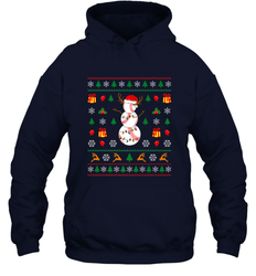 Christmas Baseball Snowman Reindeer In A Santa Hat Pajama Hooded Sweatshirt