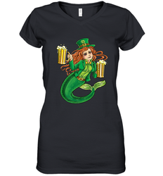 St Patricks Day Shirt Women Leprechaun Mermaid Girls Redhead Women's V-Neck T-Shirt