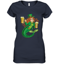 St Patricks Day Shirt Women Leprechaun Mermaid Girls Redhead Women's V-Neck T-Shirt
