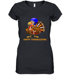 Cool Happy Thanksgiving Football Shirt Gobble Player Turkey Women's V-Neck T-Shirt