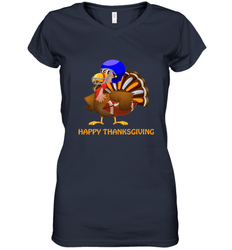 Cool Happy Thanksgiving Football Shirt Gobble Player Turkey Women's V-Neck T-Shirt
