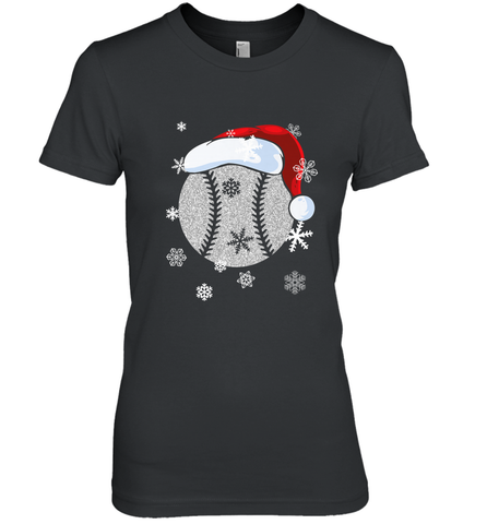 Baseball Ball Christmas Santa Hat Snowflakes Gift  Baseball Women's Premium T-Shirt Women's Premium T-Shirt / Black / XS Women's Premium T-Shirt - FordPhuMy