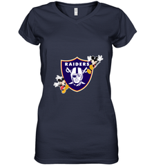 Nfl Oakland Raiders Champion Mickey Mouse Women's V-Neck T-Shirt Women's V-Neck T-Shirt - FordPhuMy