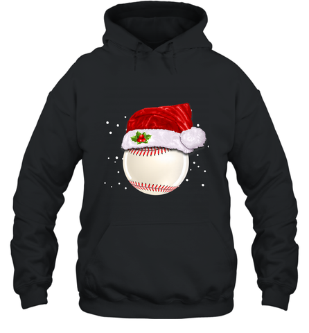 Baseball Ball Christmas Santa Hat Xmas Sport Funny Snow Hooded Sweatshirt Hooded Sweatshirt / Black / S Hooded Sweatshirt - FordPhuMy