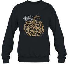 Mens Womens Thankful Pumpkin Fall Leopard Print Crewneck Sweatshirt Crewneck Sweatshirt - FordPhuMy