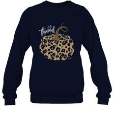 Mens Womens Thankful Pumpkin Fall Leopard Print Crewneck Sweatshirt