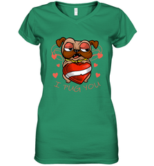 I Pug You Cute Valentines Day Love Heart Pug Dog Valentine Women's V-Neck T-Shirt Women's V-Neck T-Shirt - FordPhuMy