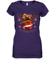 I Pug You Cute Valentines Day Love Heart Pug Dog Valentine Women's V-Neck T-Shirt Women's V-Neck T-Shirt - FordPhuMy