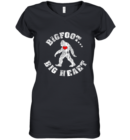 Bigfoot Heart Valentine's Day Lover Art Graphics Great Gift Women's V-Neck T-Shirt Women's V-Neck T-Shirt / Black / S Women's V-Neck T-Shirt - FordPhuMy