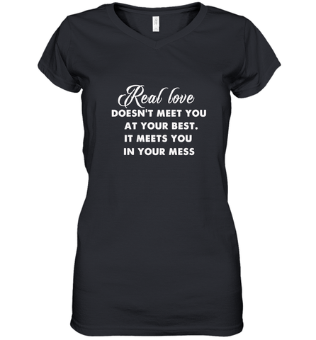 Real love funny quotes for valentine Women's V-Neck T-Shirt Women's V-Neck T-Shirt / Black / S Women's V-Neck T-Shirt - FordPhuMy