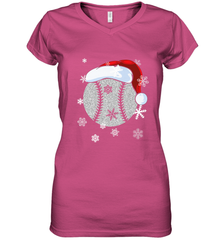 Baseball Ball Christmas Santa Hat Snowflakes Gift  Baseball Women's V-Neck T-Shirt Women's V-Neck T-Shirt - FordPhuMy