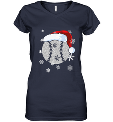 Baseball Ball Christmas Santa Hat Snowflakes Gift  Baseball Women's V-Neck T-Shirt