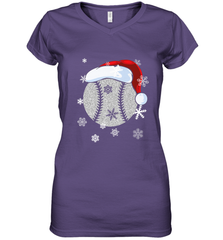 Baseball Ball Christmas Santa Hat Snowflakes Gift  Baseball Women's V-Neck T-Shirt Women's V-Neck T-Shirt - FordPhuMy