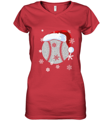 Baseball Ball Christmas Santa Hat Snowflakes Gift  Baseball Women's V-Neck T-Shirt Women's V-Neck T-Shirt - FordPhuMy