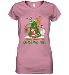 Dabbing Around Christmas Tree Baseball Snowman Santa Women's V-Neck T-Shirt Women's V-Neck T-Shirt - FordPhuMy