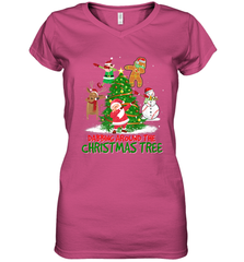 Dabbing Around Christmas Tree Baseball Snowman Santa Women's V-Neck T-Shirt Women's V-Neck T-Shirt - FordPhuMy