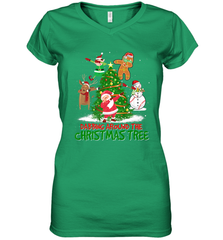 Dabbing Around Christmas Tree Baseball Snowman Santa Women's V-Neck T-Shirt Women's V-Neck T-Shirt - FordPhuMy