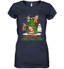 Dabbing Around Christmas Tree Baseball Snowman Santa Women's V-Neck T-Shirt Women's V-Neck T-Shirt - FordPhuMy