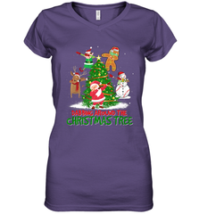 Dabbing Around Christmas Tree Baseball Snowman Santa Women's V-Neck T-Shirt Women's V-Neck T-Shirt - FordPhuMy