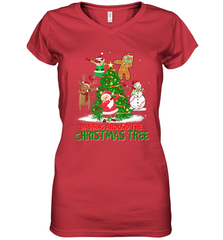 Dabbing Around Christmas Tree Baseball Snowman Santa Women's V-Neck T-Shirt Women's V-Neck T-Shirt - FordPhuMy