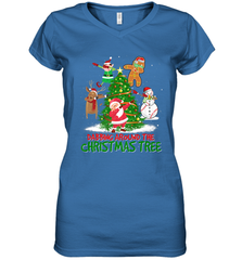 Dabbing Around Christmas Tree Baseball Snowman Santa Women's V-Neck T-Shirt Women's V-Neck T-Shirt - FordPhuMy