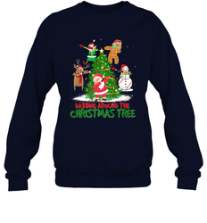 Dabbing Around Christmas Tree Baseball Snowman Santa Crewneck Sweatshirt