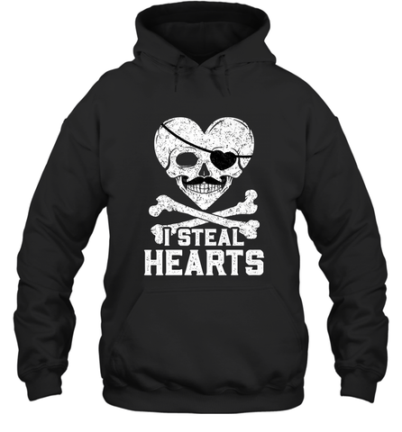 I Steal Hearts Valentine's Day Pirate Skull Art Graphics Hooded Sweatshirt Hooded Sweatshirt / Black / S Hooded Sweatshirt - FordPhuMy