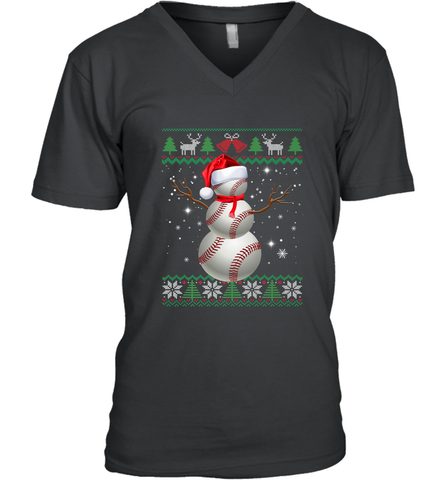 Baseball Snowman Ugly Christmas Ball Santa Pajama Xmas Gifts Men's V-Neck Men's V-Neck / Black / S Men's V-Neck - FordPhuMy