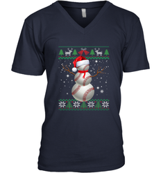 Baseball Snowman Ugly Christmas Ball Santa Pajama Xmas Gifts Men's V-Neck