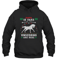 Santa Is Fake Unicorns Are Real Cute Ugly Christmas Sweater Hooded Sweatshirt