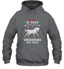 Santa Is Fake Unicorns Are Real Cute Ugly Christmas Sweater Hooded Sweatshirt Hooded Sweatshirt - FordPhuMy