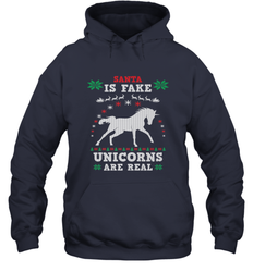 Santa Is Fake Unicorns Are Real Cute Ugly Christmas Sweater Hooded Sweatshirt