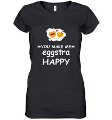 You Make Me Eggstra happy,Funny Valentine His and Her Couple Women's V-Neck T-Shirt Women's V-Neck T-Shirt - FordPhuMy