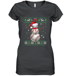 Baseball Snowman Ugly Christmas Ball Santa Pajama Xmas Gifts Women's V-Neck T-Shirt