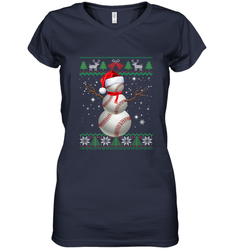 Baseball Snowman Ugly Christmas Ball Santa Pajama Xmas Gifts Women's V-Neck T-Shirt