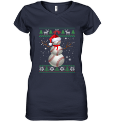 Baseball Snowman Ugly Christmas Ball Santa Pajama Xmas Gifts Women's V-Neck T-Shirt Women's V-Neck T-Shirt - FordPhuMy