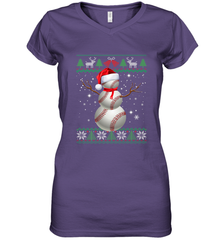 Baseball Snowman Ugly Christmas Ball Santa Pajama Xmas Gifts Women's V-Neck T-Shirt Women's V-Neck T-Shirt - FordPhuMy