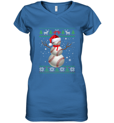 Baseball Snowman Ugly Christmas Ball Santa Pajama Xmas Gifts Women's V-Neck T-Shirt Women's V-Neck T-Shirt - FordPhuMy