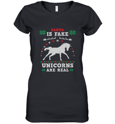 Santa Is Fake Unicorns Are Real Cute Ugly Christmas Sweater Women's V-Neck T-Shirt